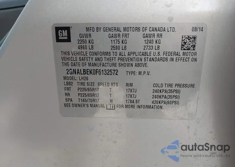 2015 Chevrolet Equinox 1Lt from USA, damaged, VIN 2GNALBEK0F6132572